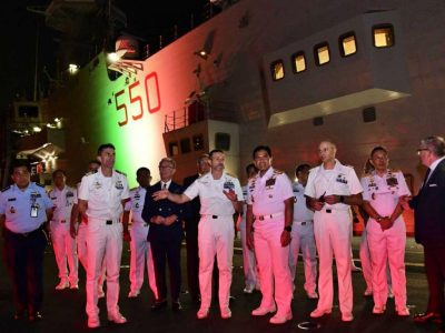 Kepala Staf Angkatan Laut Laksamana TNI Muhammad Ali,SE,M,M,M,Tr,Opsla, Menghadiri Acara Deck Reception Di Atas Kapal Perang Italia ITS Cavour C-550 Yang Tengah Sandar Di Dermaga 300 Pelabuhan Tanjung Priok, Jakarta